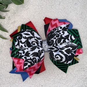 Big Multi Color Hairbow Bow OTT Custom Made Black White Pink Green EUC